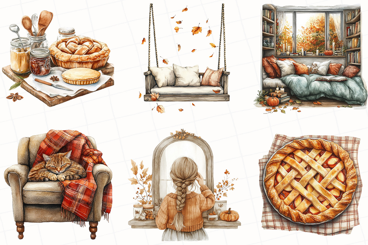 Watercolor Cozy Autumn Clipart, an Illustration by OK Design (Photo 2 of 5)