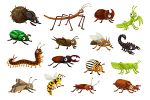 Cartoon googly insect bugs, an Animal Illustration by Vector Tradition