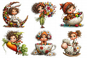 Whimsical Easter Cartoon Girl Clipar, an Illustration by Daily.Designs (Thumbnail 3 of 7)