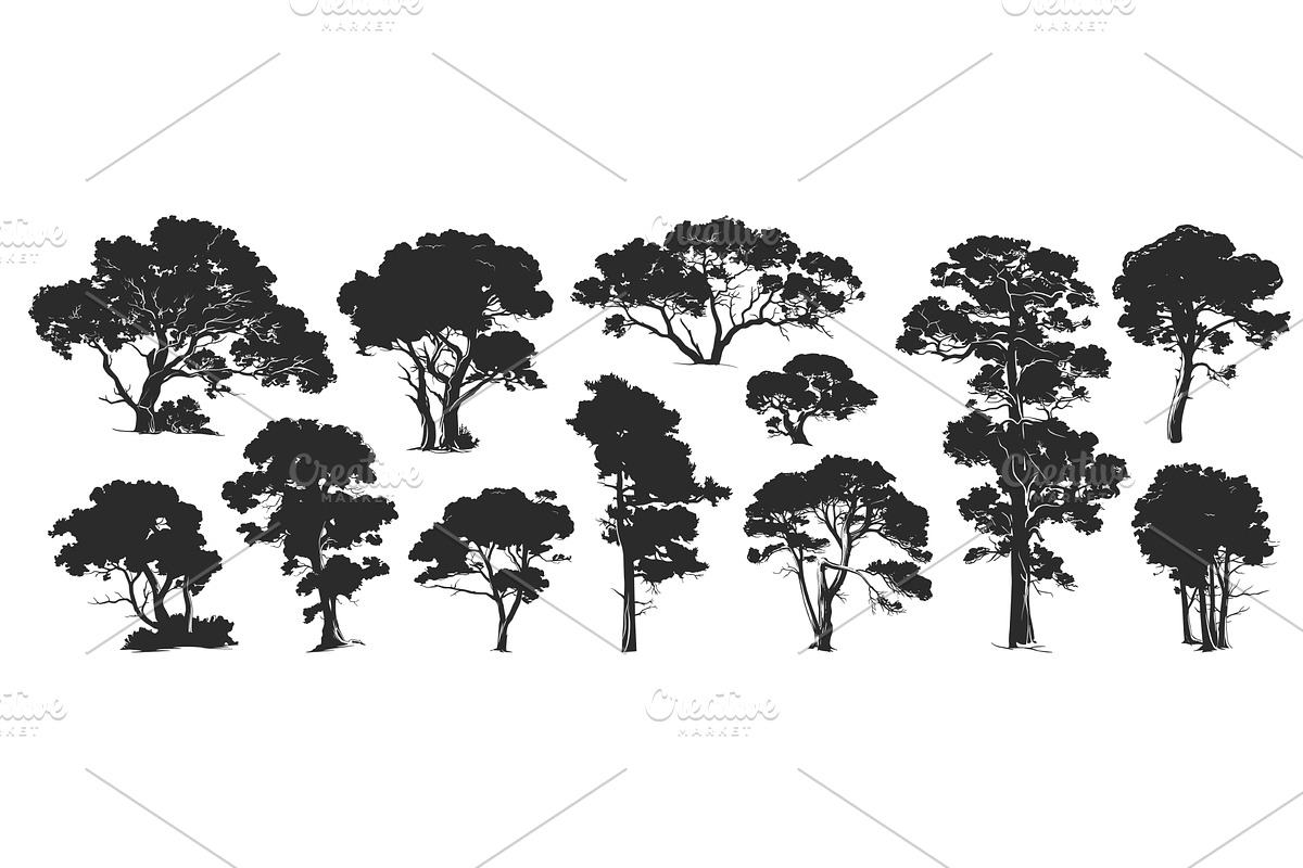 Trees silhouette. Tree monochrome, an Object Illustration by Stock-Smart-Start