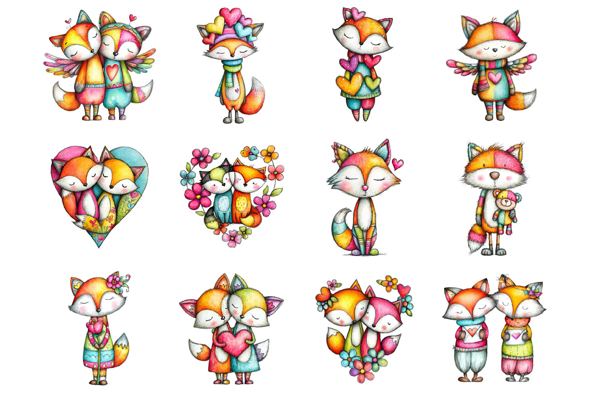 Valentine's Whimsical Foxs Clipart, a Graphic by CitraGraphics (Photo 4 of 4)