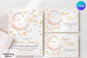 Pink Over the Moon Baby Invite, an Invitation Template by Digital_Mind