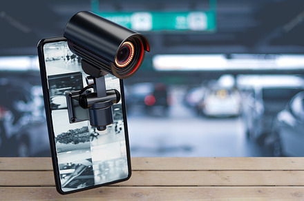 CCTV Security camera on smartphone in parking lot at home reside, a Technology Photo by Ministocker