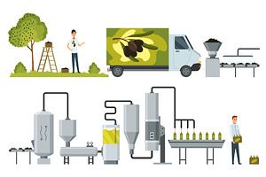 Olive oil production in factory, an Illustration by the8monkey