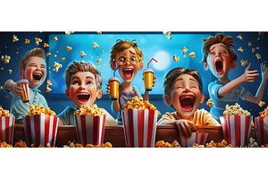Animated Kids Laughing with Popcorn, a Food & Drink Photo by piter.goskov