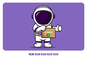 Cute Astronaut Holding Board