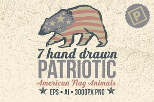 7 Hand Drawn Patriotic Animals