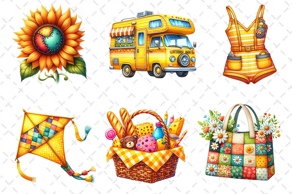 Yellow Patchwork Summer Clipart, an Illustration by Dream Creation (Photo 3 of 6)
