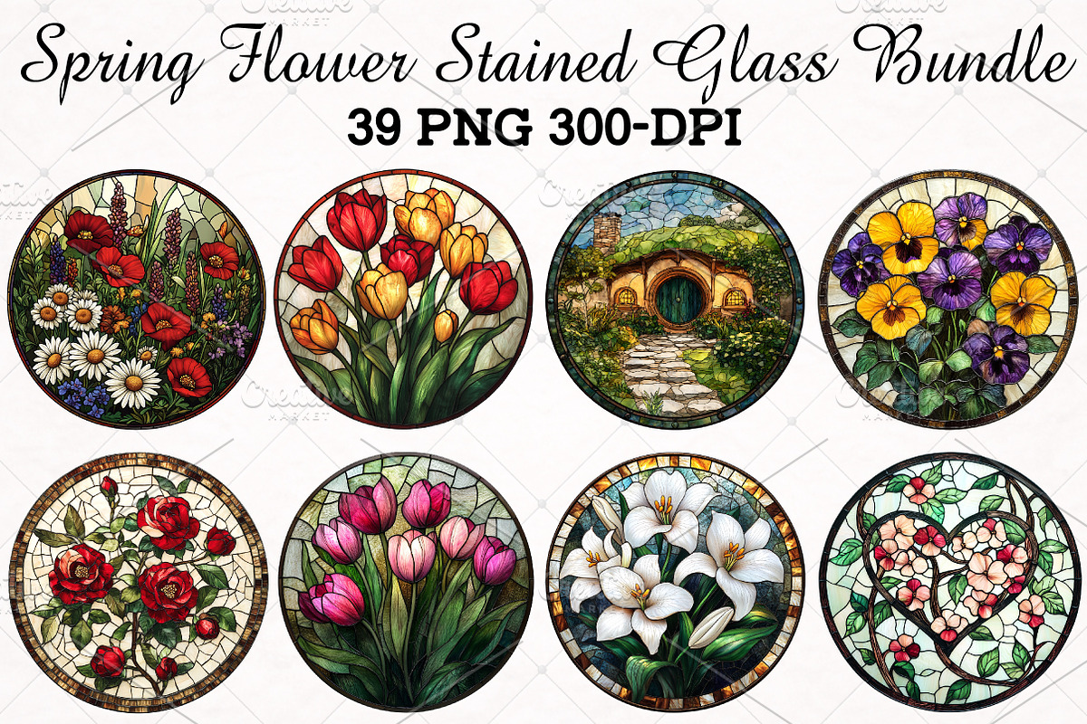 Spring Flower Stained Glass Bundle, an Illustration by RobertsArt (Photo 1 of 5)
