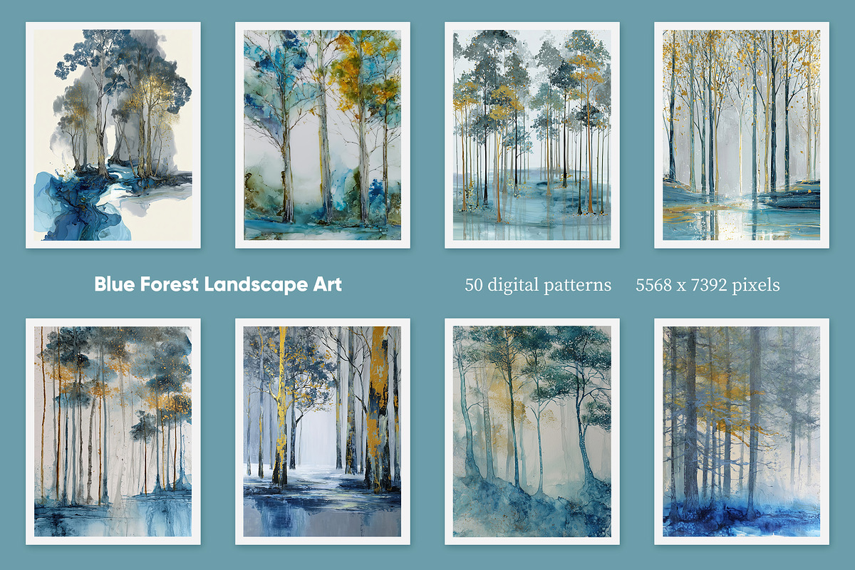 Blue Forest Landscape Art, a Decorative Illustration by Housui Patterns (Photo 2 of 12)