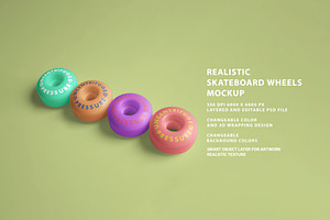 Realistic Skateboard Wheels Mockup