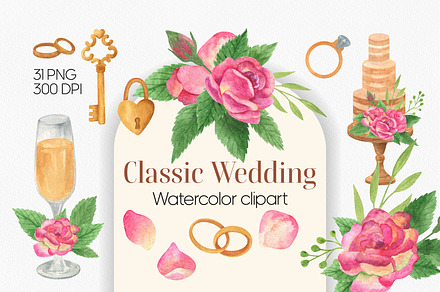 Classic wedding watercolor clipart