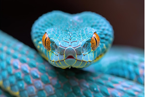 Close-up of vibrant blue viper snake, an Animal Photo by Ylivdesign