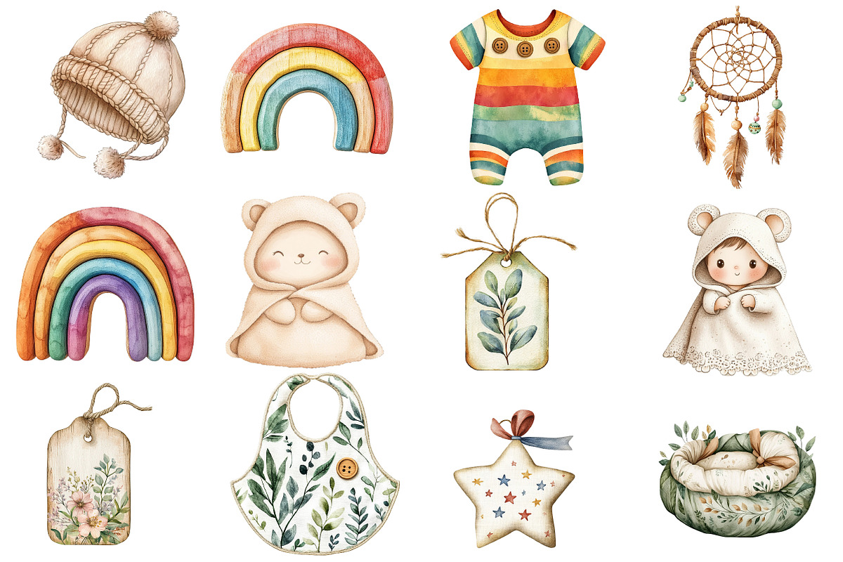 Boho baby watercolor clipart, an Illustration by Watercolor design (Photo 2 of 5)
