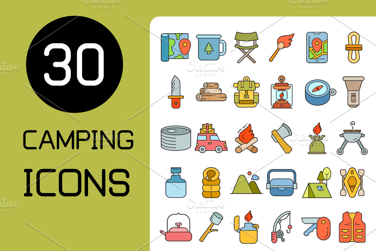 Camping and Hiking Icons Set Vector, an Icon by Designfour (Photo 1 of 4)