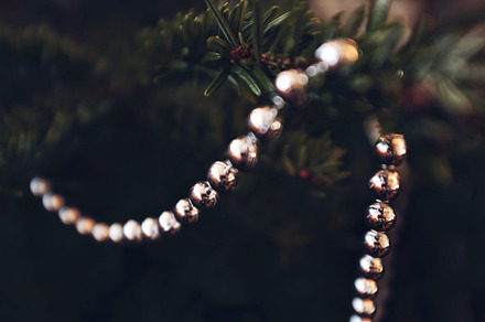 Silver New year garland on fir tree 