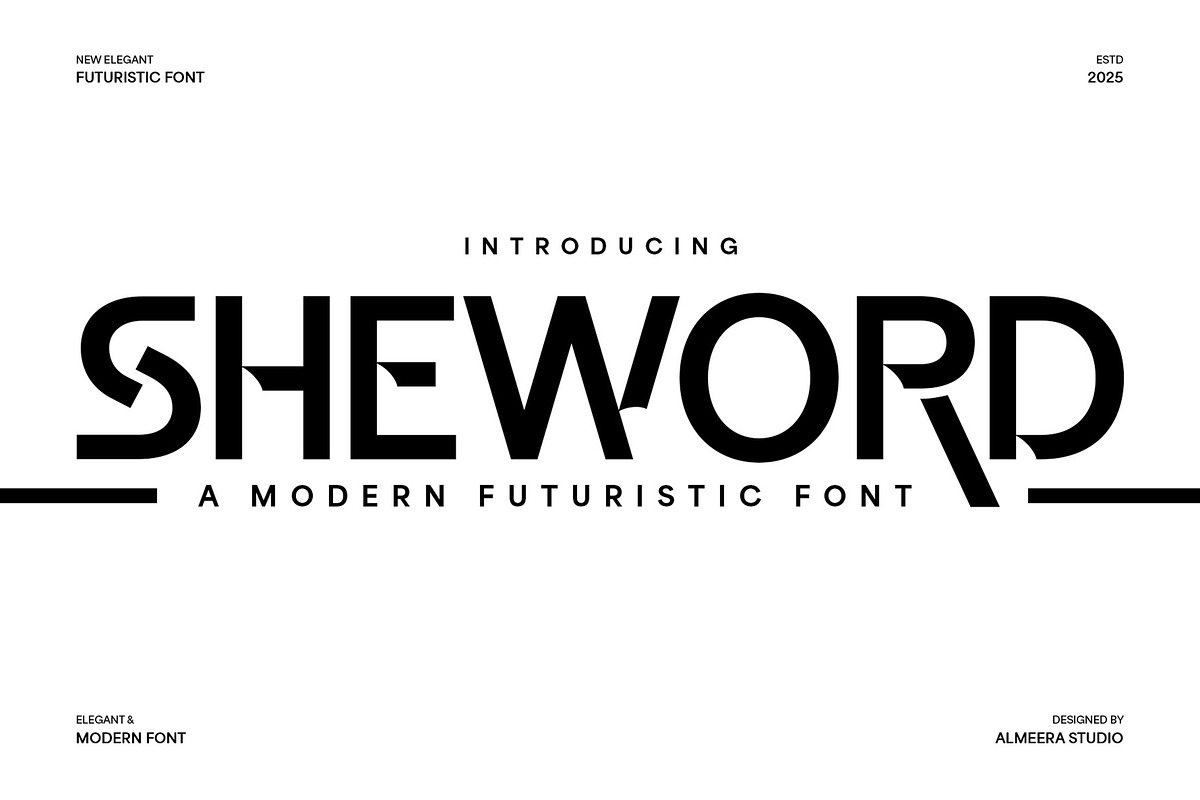 Sheword - A Modern Futuristic Font, a Font by Almeera Std (Photo 1 of 10)