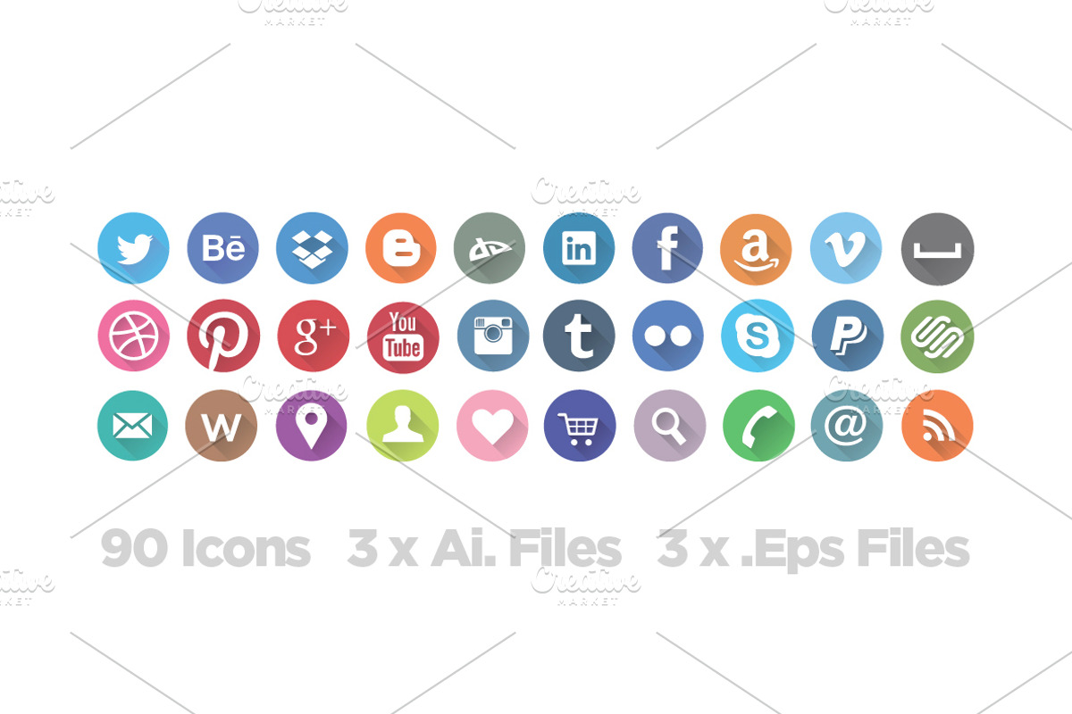 [-30%]Long Shadow Social Icon Set, an Icon by DanFreebairn (Photo 1 of 3)