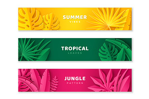 Tropic leaf banner set colorful