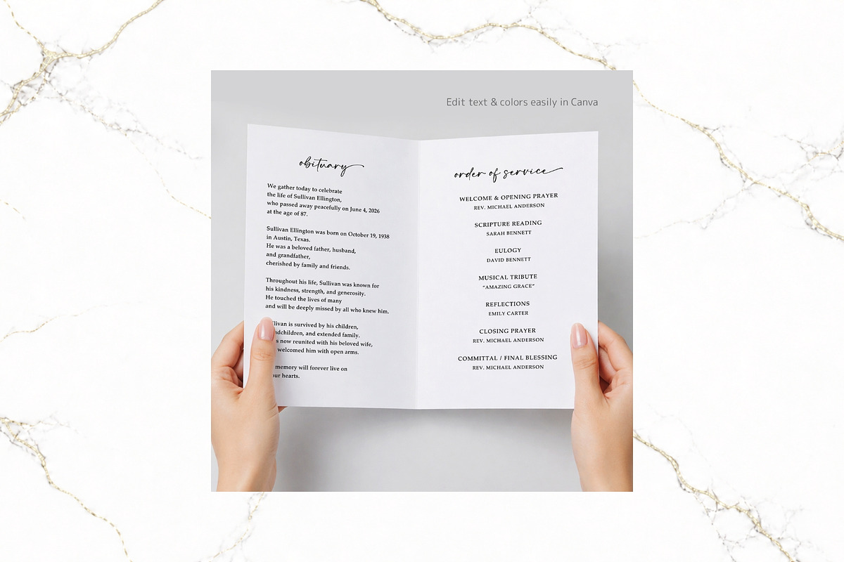 Funeral Bifold Program Canva FR003, a Brochure Template by TyphoonStudio (Photo 6 of 8)