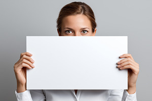 Woman holding a large blank white, a Person Photo by MistyDay