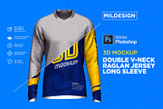 3D Double V-Neck Raglan Jersey LS, a Shirt Mockup by Mildstudio (Thumbnail 4 of 8)