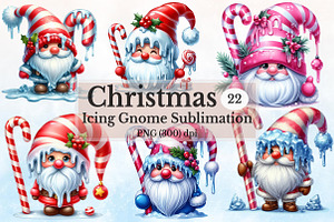 Christmas Candy Cane Icing Gnome, a Seasonal Illustration by Rose Art