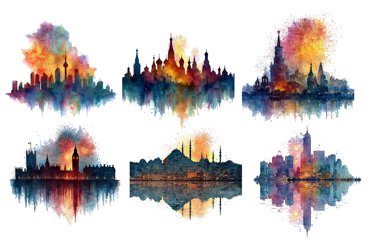Happy New Year Cities Silhouette, an Illustration by Designworld (Photo 4 of 5)