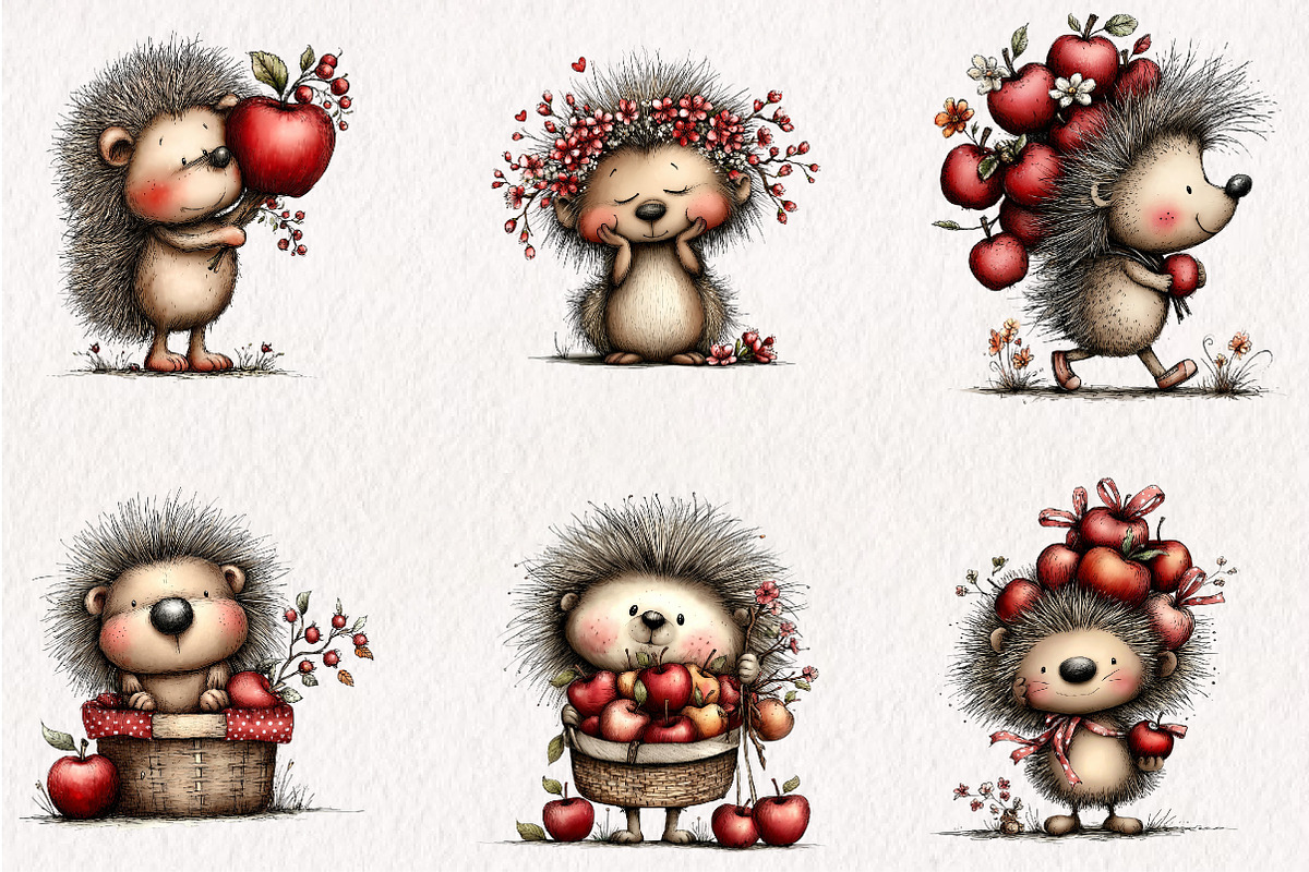 Hedgehog Apple Watercolor Clipart, a Seasonal Illustration by CreationArt (Photo 6 of 6)