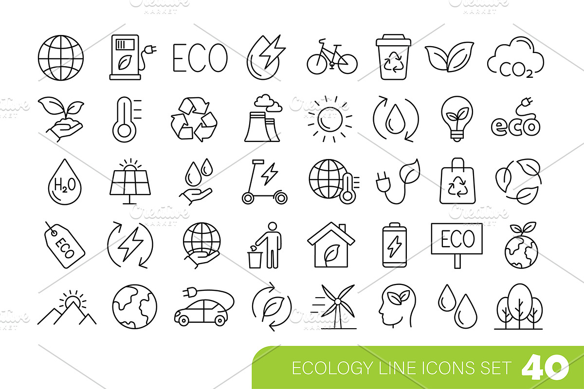 Ecology icons line art, an Outline Icon by Elen_Art