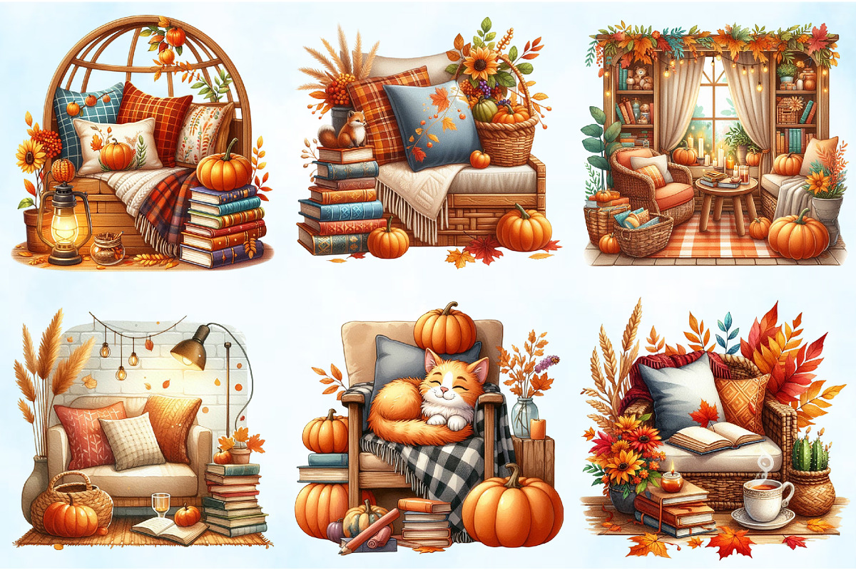 Fall Reading Nook Clipart Bundle, an Illustration by Craft Nest (Photo 5 of 5)