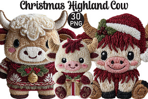 Crochet Christmas Highland Cow, an Illustration by Black Bird Studio