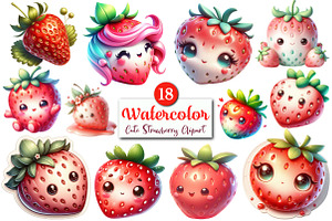 Cute Strawberry PNG Clipart Bundle, a Graphic by CitraGraphics