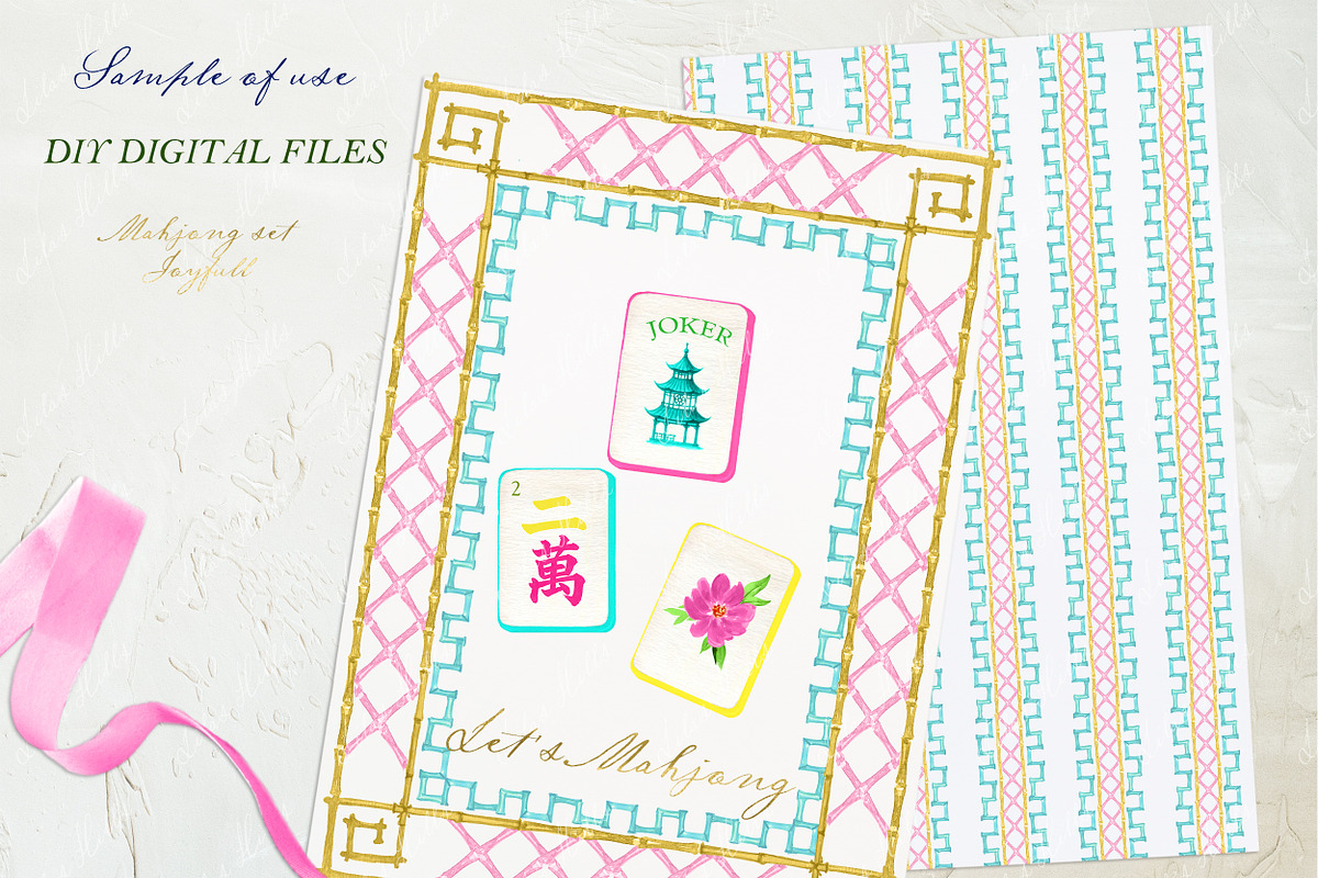Mahjong Set PNG Watercolor DIY, an Illustration by LABFcreations (Photo 3 of 4)