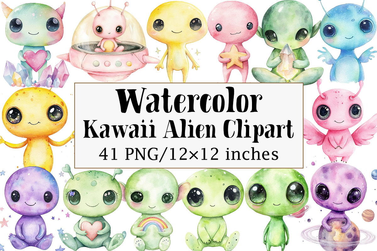 Kawaii Alien Clipart, an Illustration by Design Market (Photo 1 of 5)