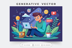 A person sits on the ground, using a, a Graphic by SouravDesign