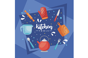 kitchen tools lettering card, an Object Illustration by studiogstock