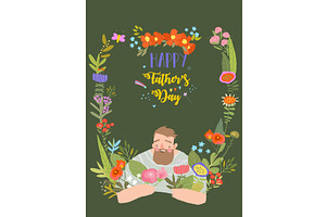 Cartoon Father holding Bouquet of, a Person Illustration by Maria Starus