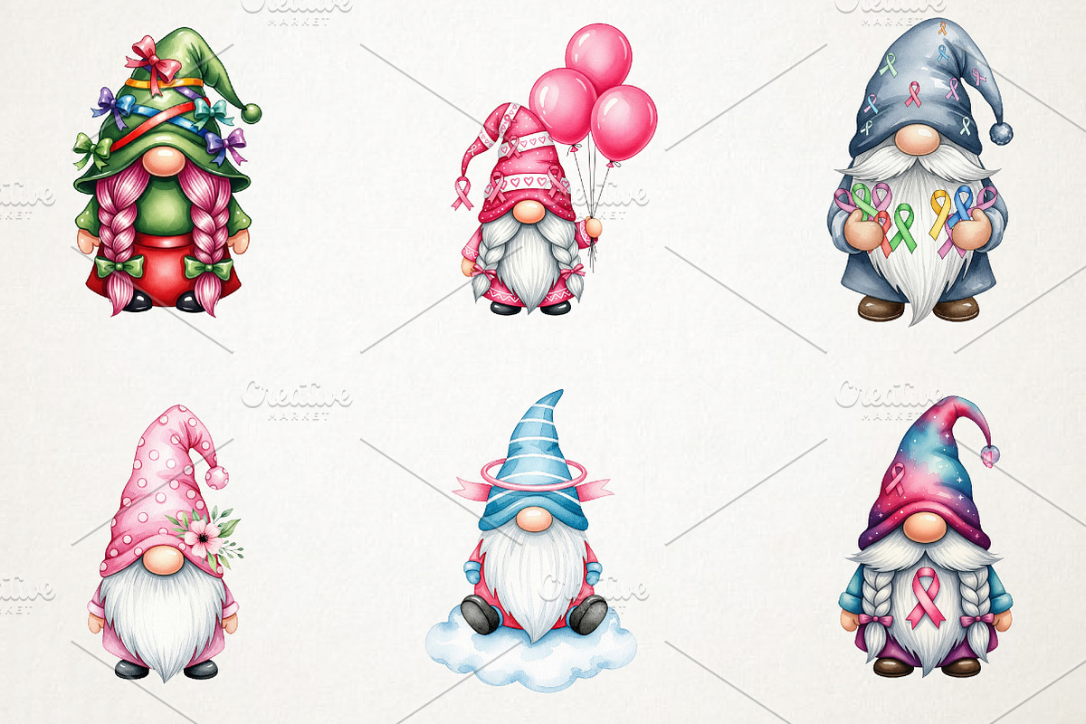 Breast Cancer Gnome Watercolor Png, an Illustration by RobertsArt (Photo 3 of 7)