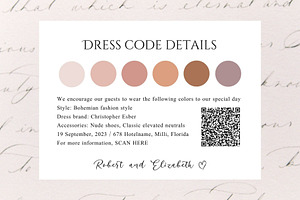 QR Code Wedding Event Attire Card