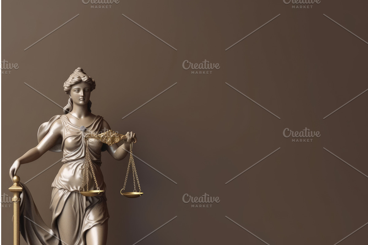 Justice statue background. Generate, an Illustration by Ylivdesign