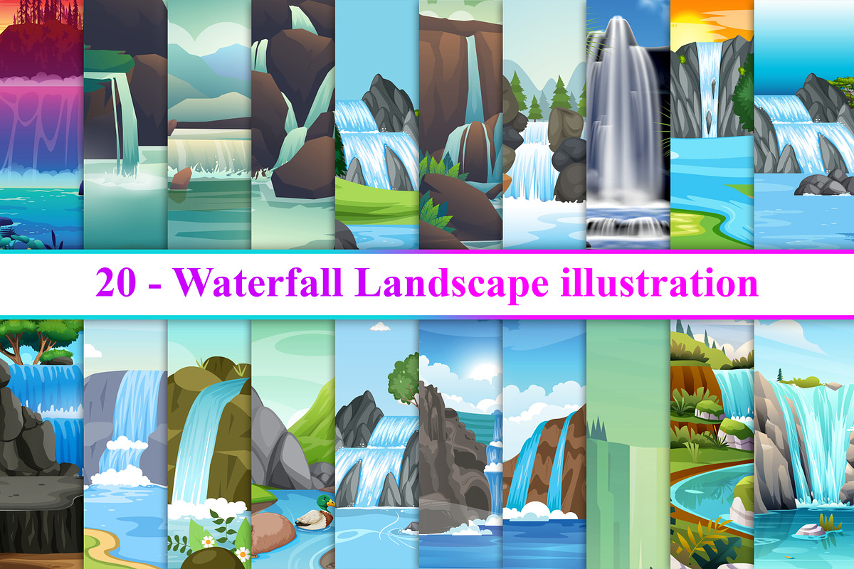Waterfall Landscape, a Decorative Illustration by Digital Studio (Photo 1 of 8)