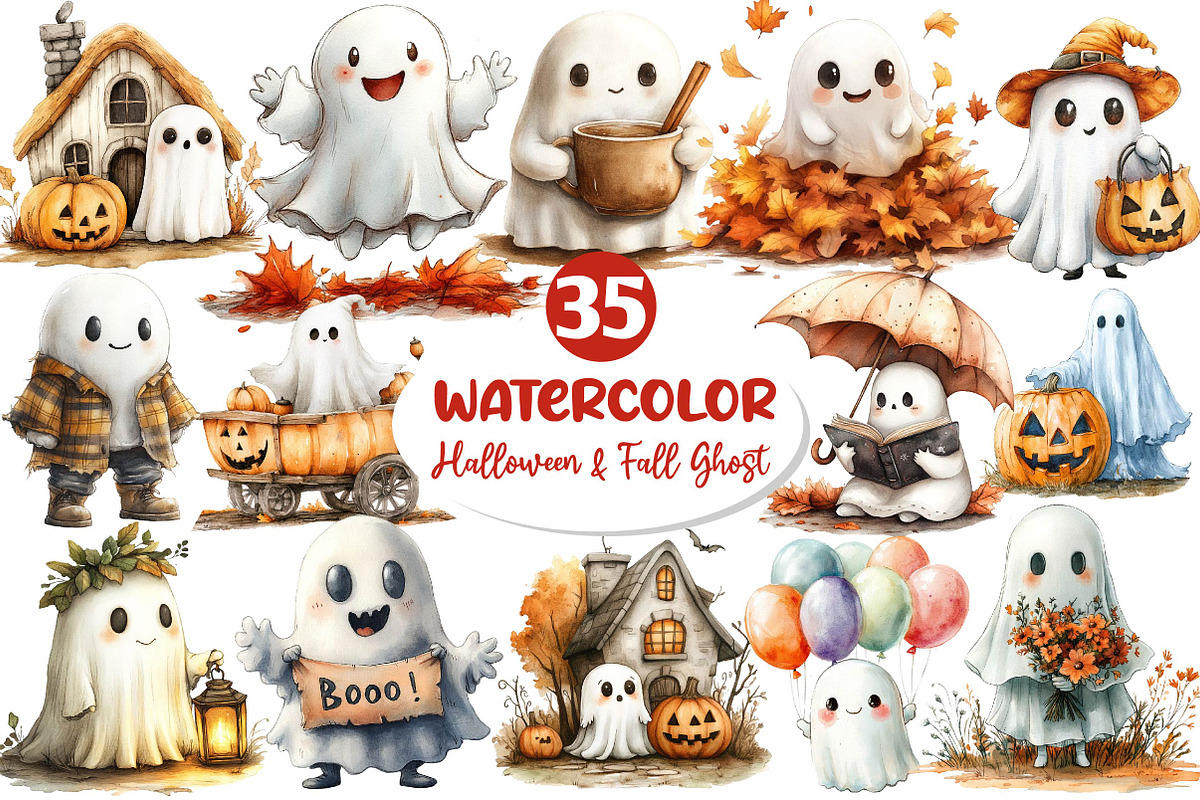 Halloween & Fall Ghost Clipart, an Illustration by Dream Creation (Photo 1 of 4)
