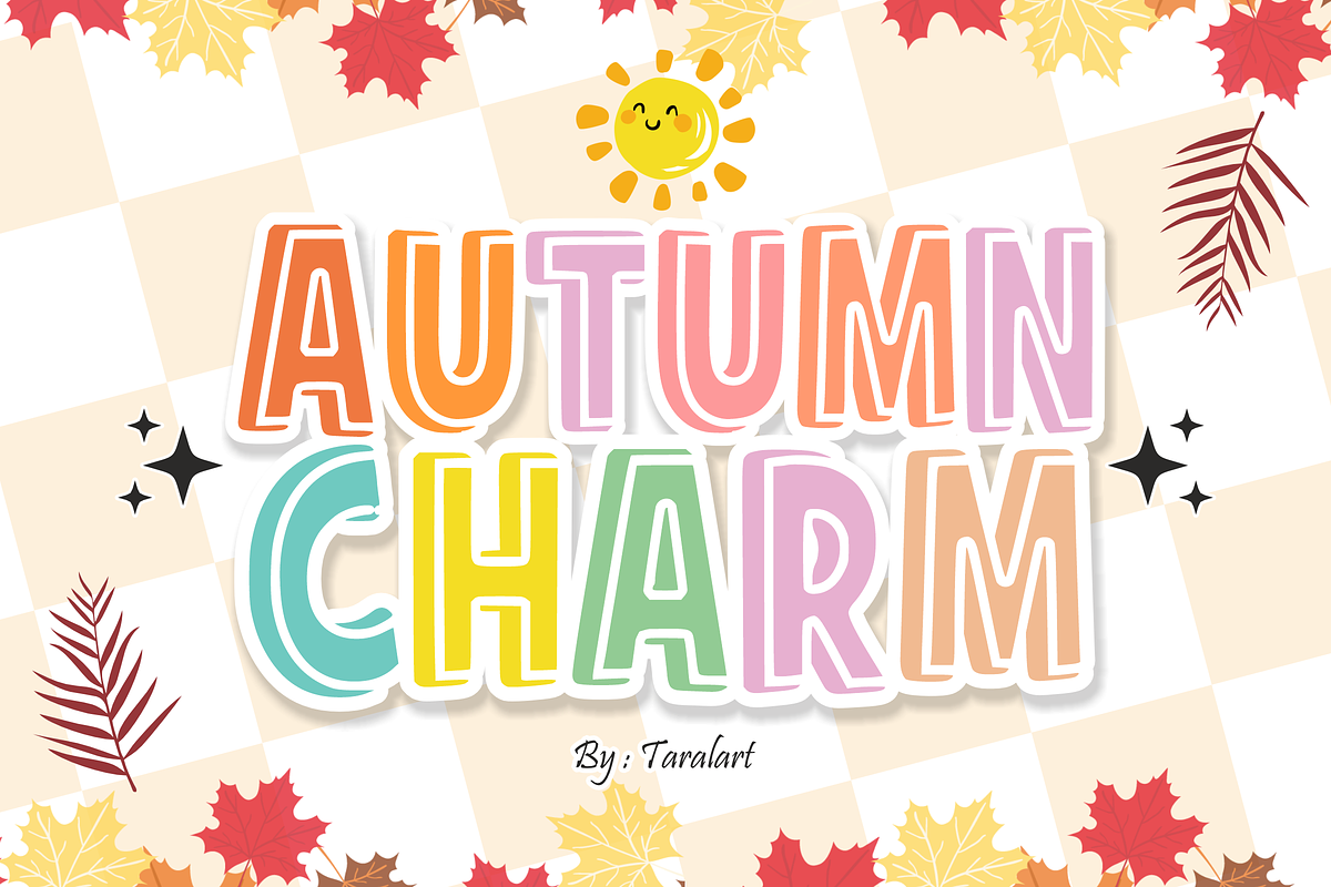 AUTUMN CHARM - Inline Display Font, a Sans Serif Font by KiddoGlyphs Studio (Photo 1 of 3)