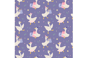 Funny geese seamless pattern, an Animal Illustration by YummyBuum