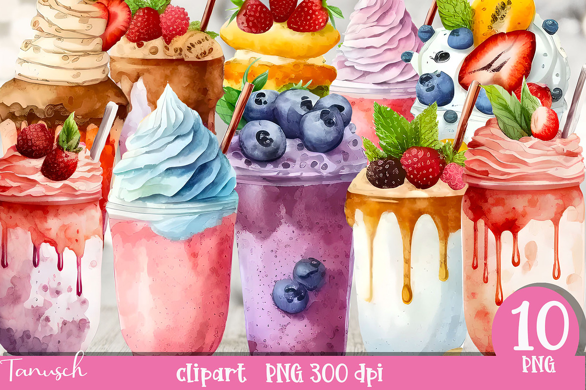 Watercolor Smoothies clipart Part 2, a Food Illustration by TanuschArts (Photo 1 of 5)