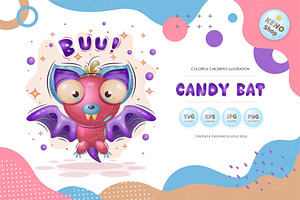 Cartoon candy bat. Tshirt, PNG., an Animal Illustration by KENO Mascots