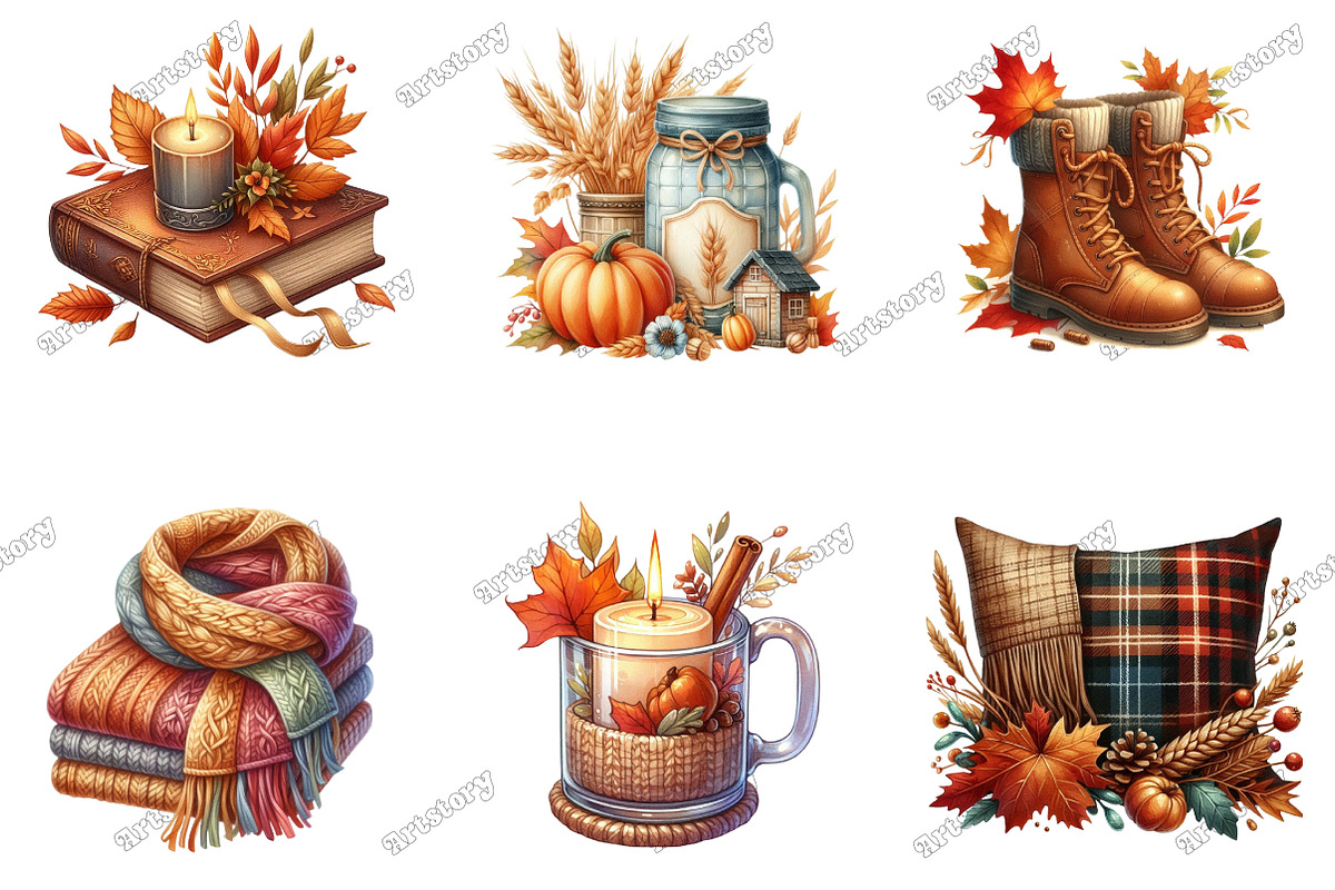 Cozy Fall Autumn Watercolor Clipart, an Illustration by designcity5 (Photo 3 of 5)