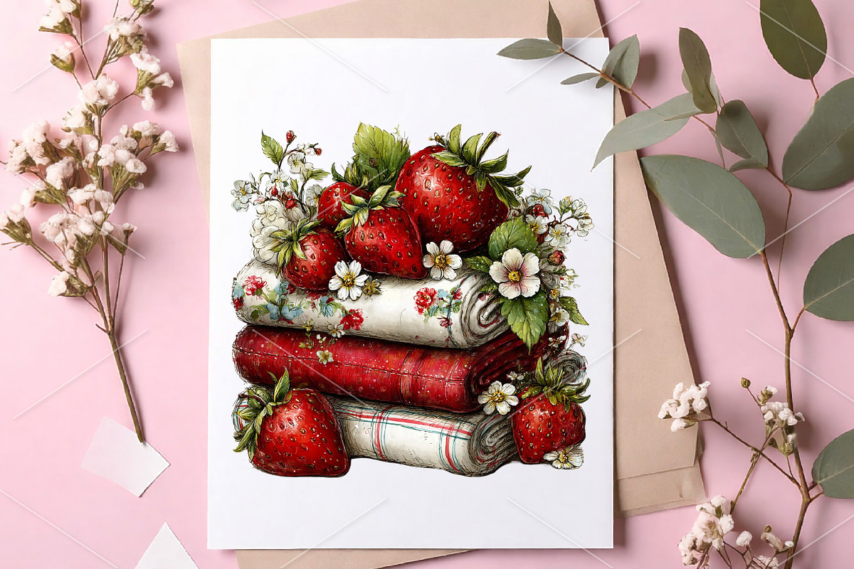 Whimsical Summer Strawberry Clipart, a Seasonal Illustration by Canvas Craft (Photo 7 of 7)