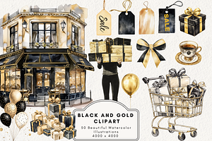Black Friday’s Black & Gold Clipart, an Illustration by NadiaTheronArt